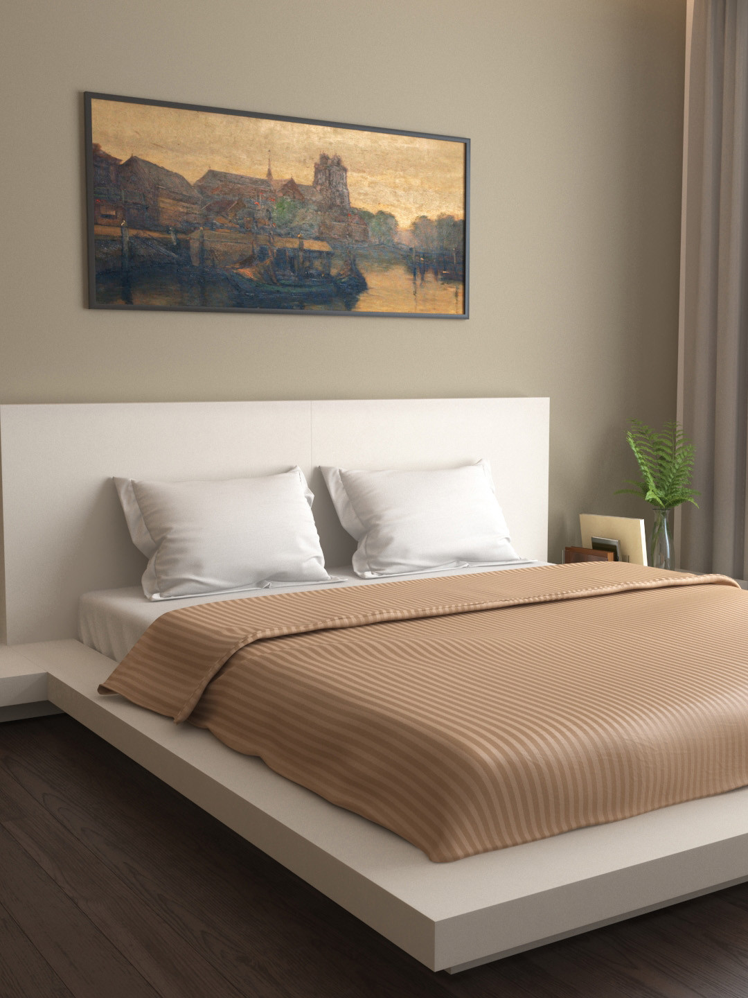 

MARK HOME Beige Striped 400 TC Cotton Sateen Double Bed Duvet Cover