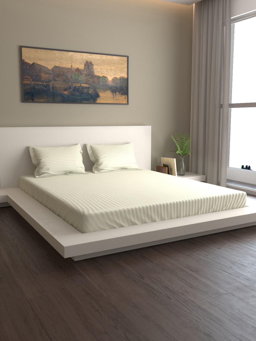 

MARK HOME White Solid 400 TC Cotton 1 Queen Bedsheet with 2 Pillow Covers