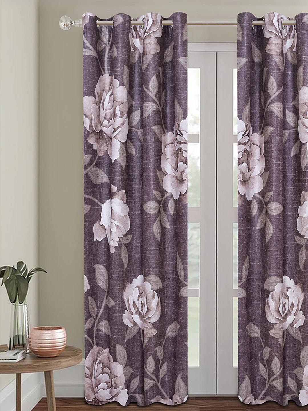 

ROMEE Grey Floral Print Room Darkening Door Curtain