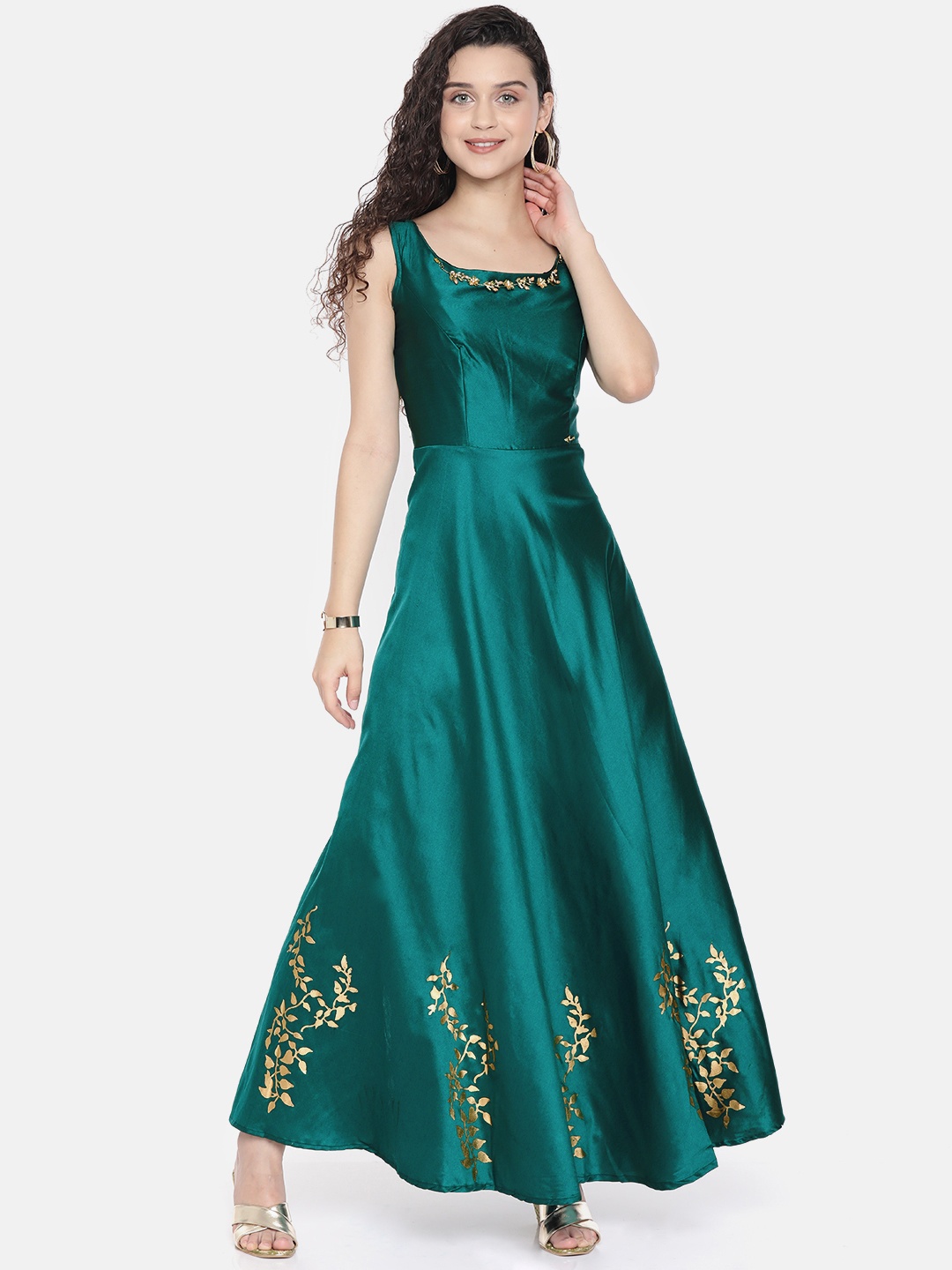 

Ira Soleil Women Green Foil Printed Anarkali Kurta