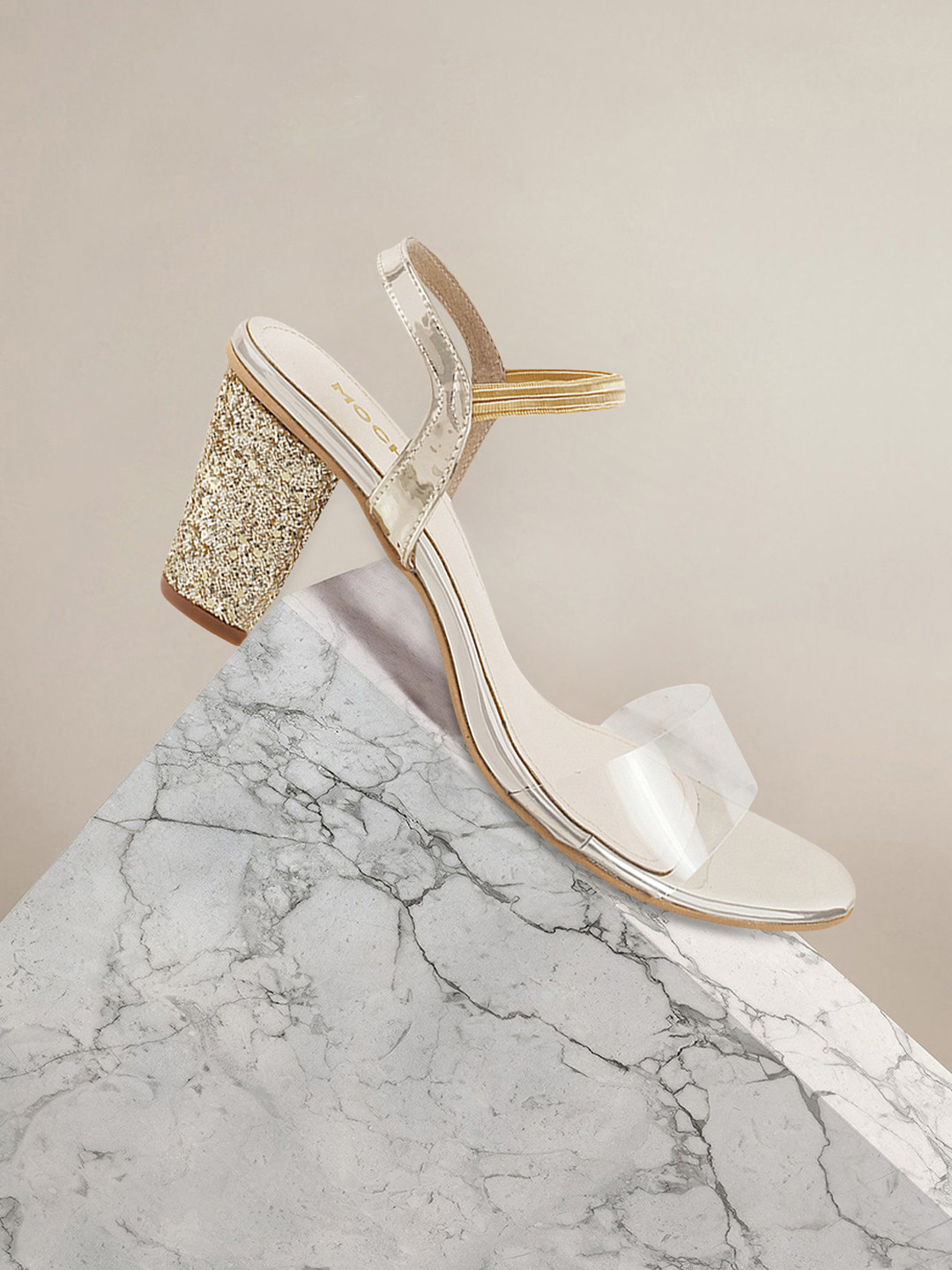 

Mochi Women Gold-Toned & Transparent Solid Block Heels