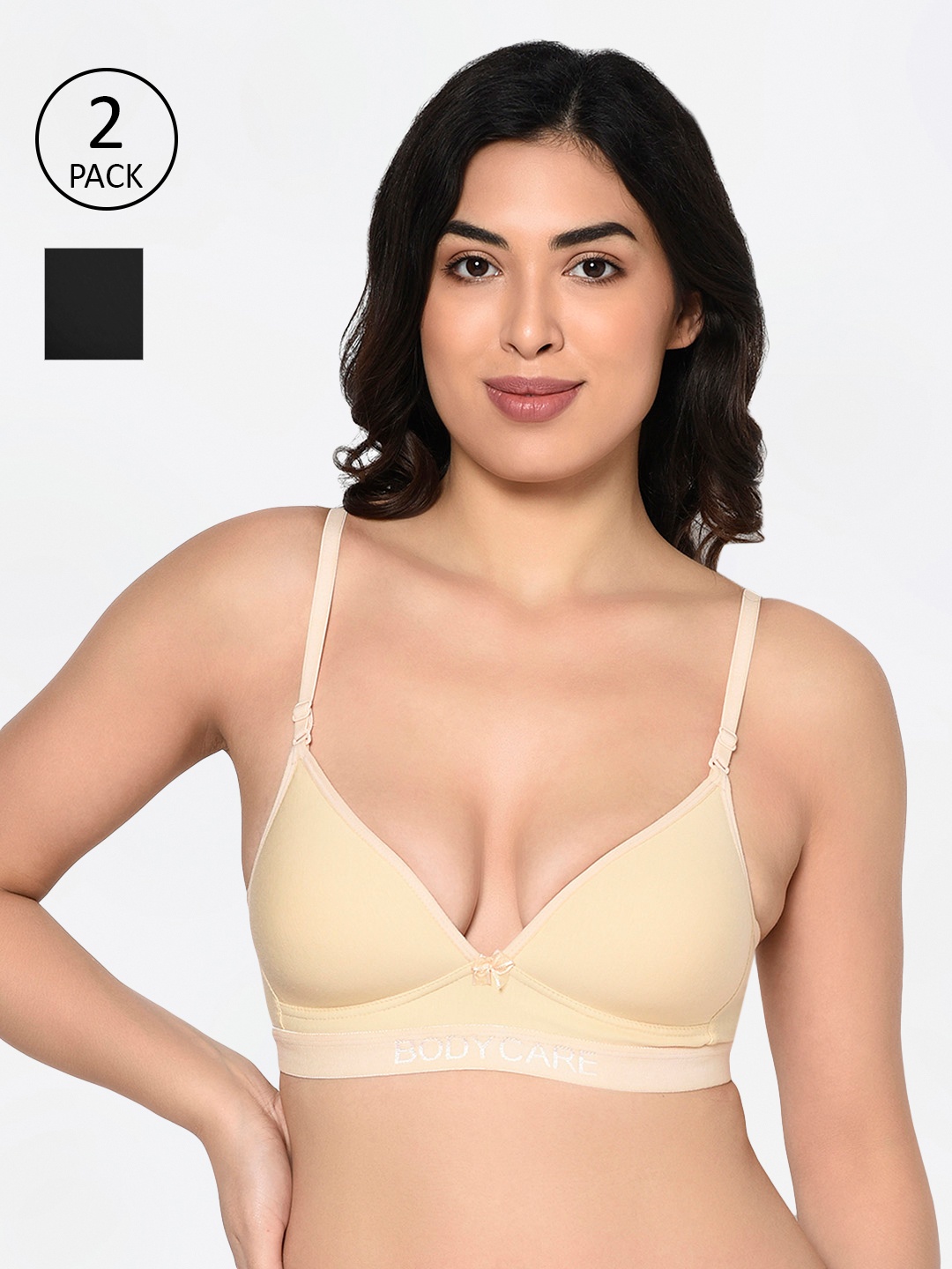 

Bodycare Pack of 2 Assorted Non-Wired Heavily Padded Sports Bra E1606-BLKSKIN-2PCS