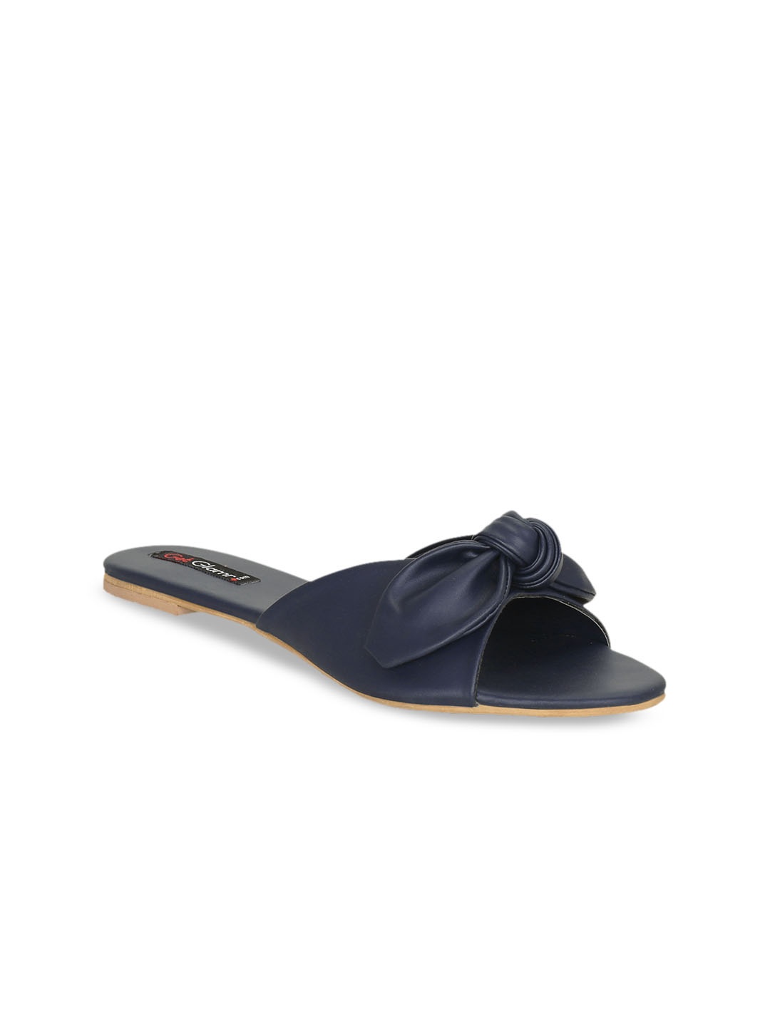 

Get Glamr Women Navy Blue Solid Open Toe Flats