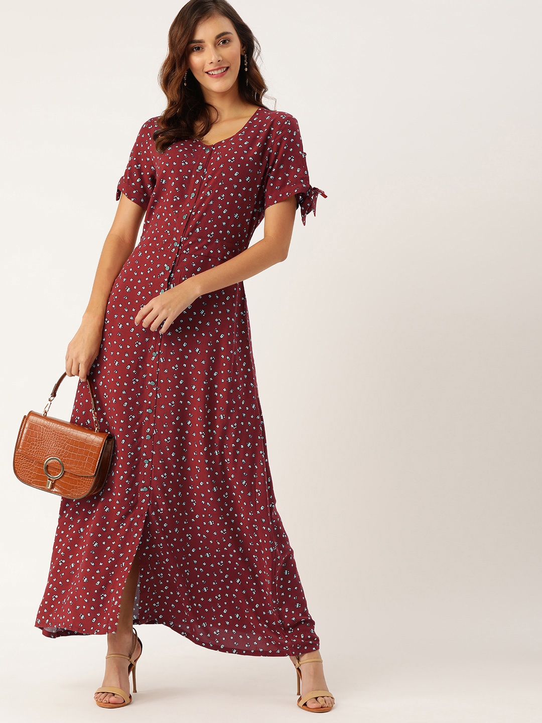 

DressBerry Burgundy Printed Maxi Sustainable Dress