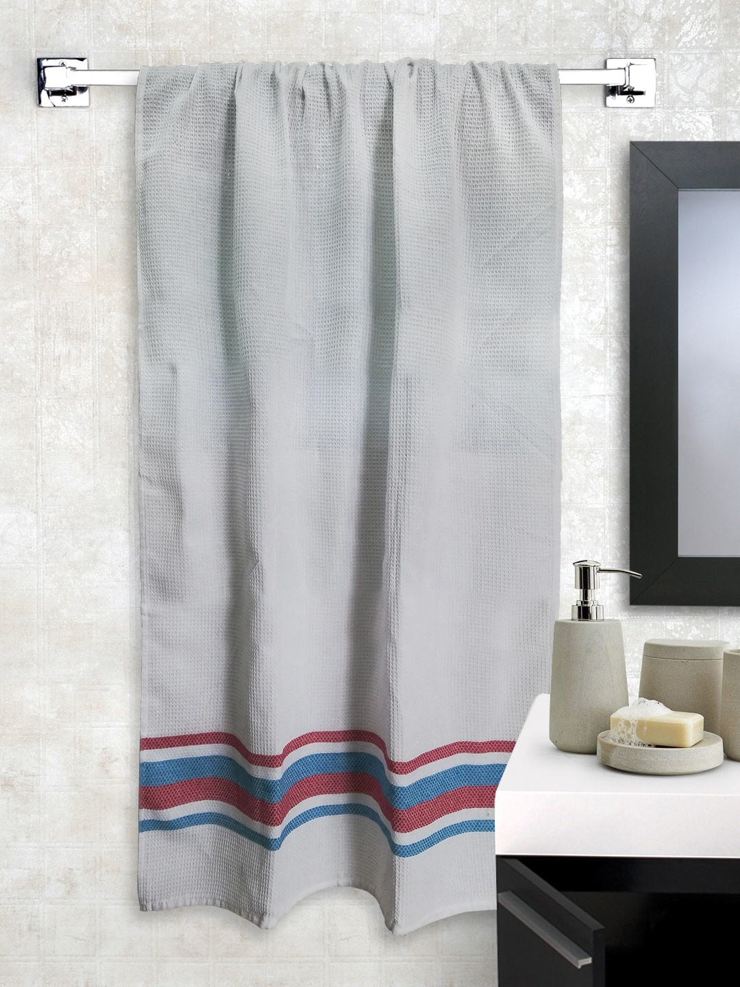 

Athom Trendz Grey & Teal Blue Solid 210 GSM Pure Cotton Premium Bath Towel