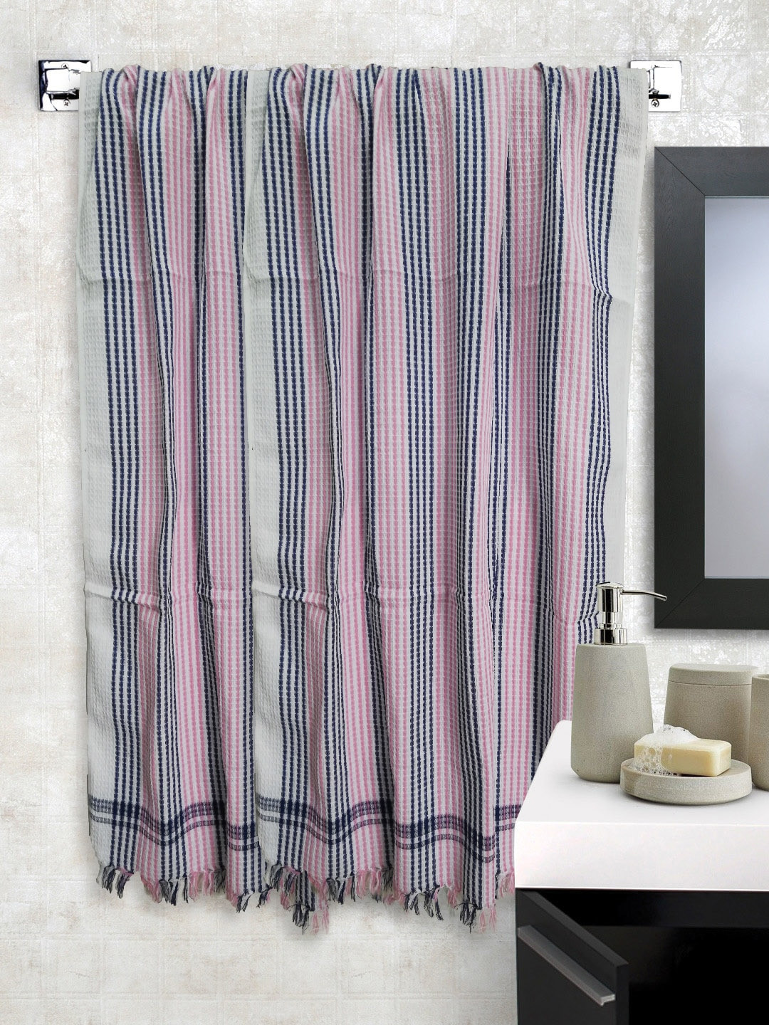 

Athom Trendz Set of 2 Grey & Pink Striped Pure Cotton 210 GSM Premium Bath Towel