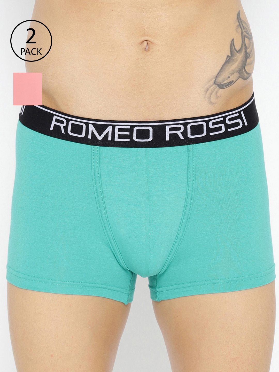 

ROMEO ROSSI Men Set Of 2 Solid Trunks CLTP-2004-RG-PE, Green