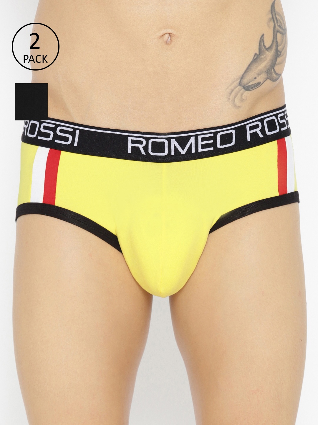 

ROMEO ROSSI Men Black & Yellow Pack of 2 Striped Briefs CLBSP-2001-BLK-YL