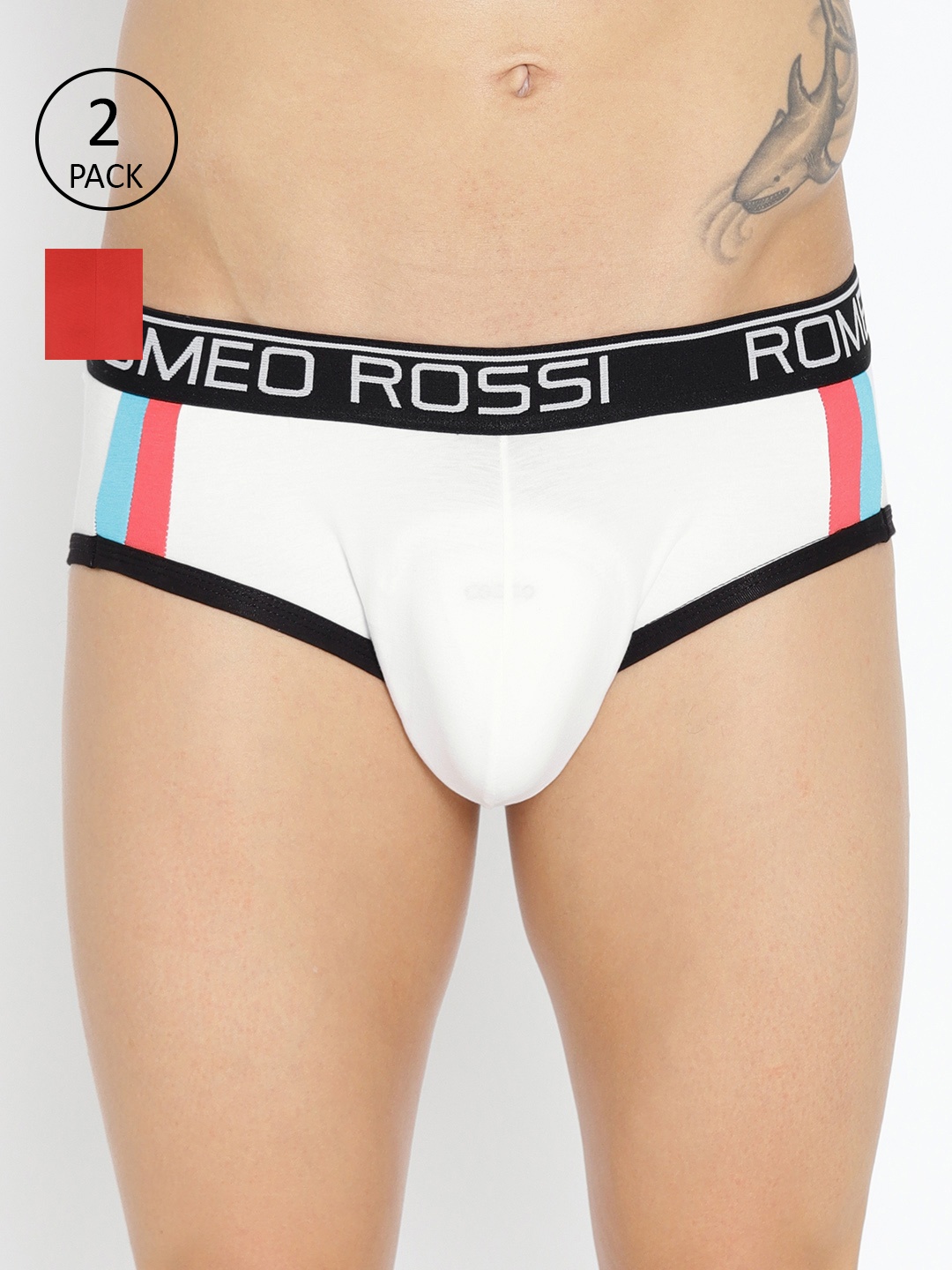 

ROMEO ROSSI Men White & Red Pack of 2 Striped Briefs CLBSP-2001-RD-WH