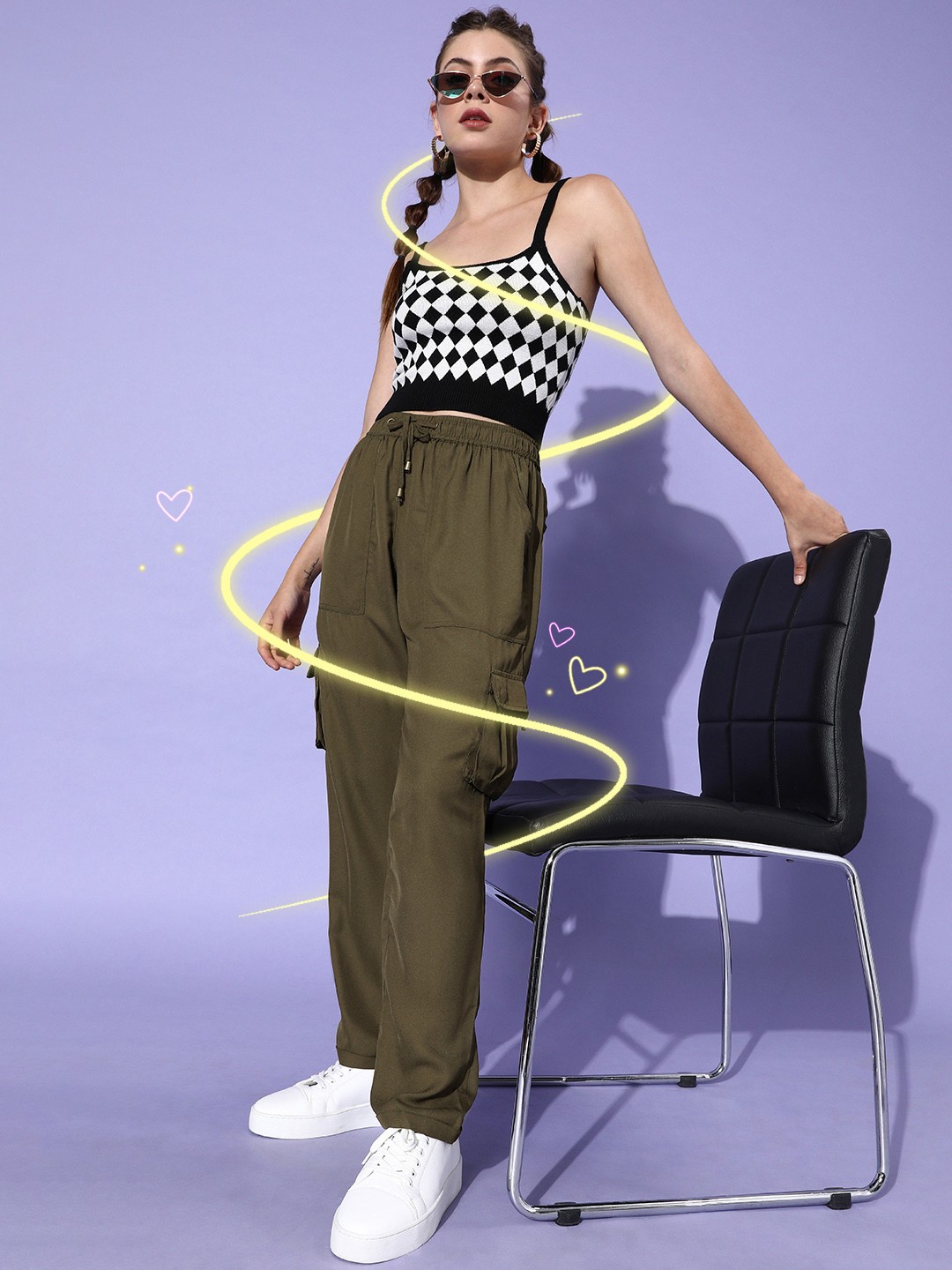 

DressBerry Women Lovely Olive Solid Y2K Cargo Trousers