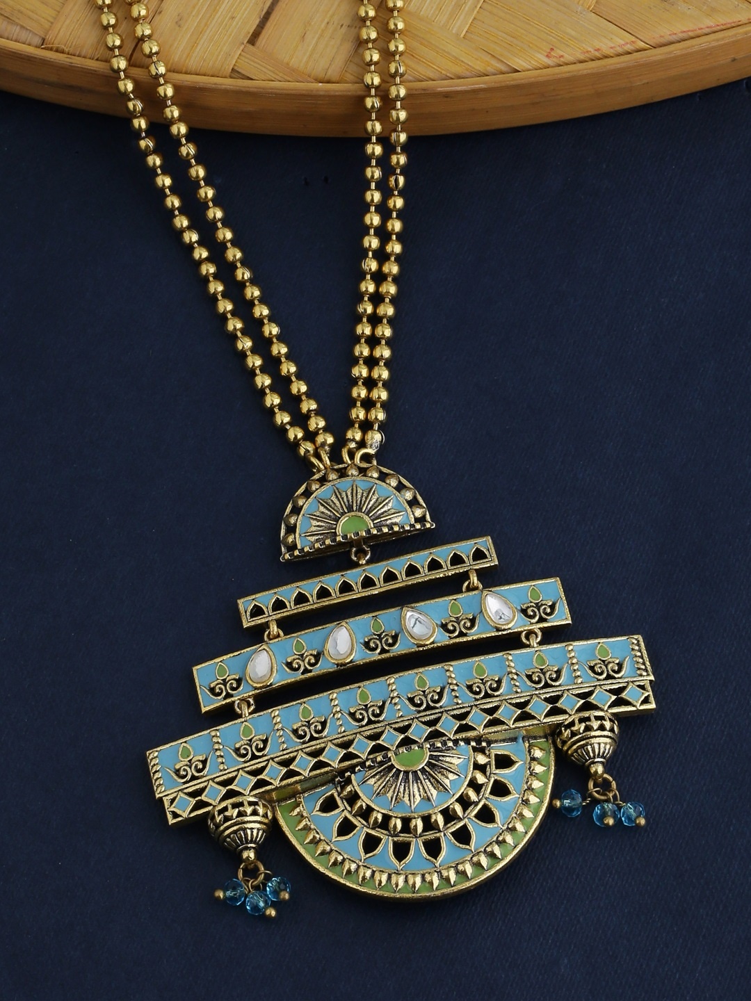

Voylla Gold-Plated & Turquoise Blue Brass Oxidised Necklace