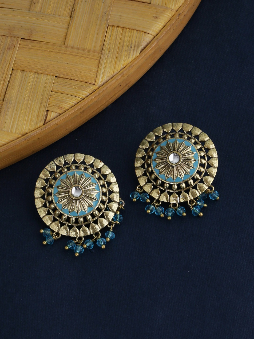 

Voylla Gold-Plated & Blue Oxidised Circular Studs