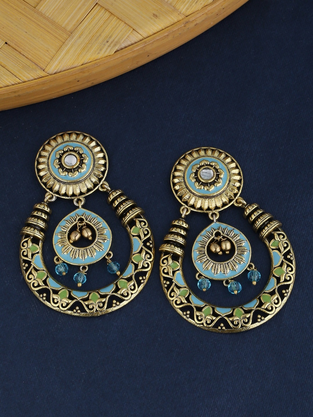 

Voylla Gold-Plated & Turquoise Blue Classic Drop Earrings