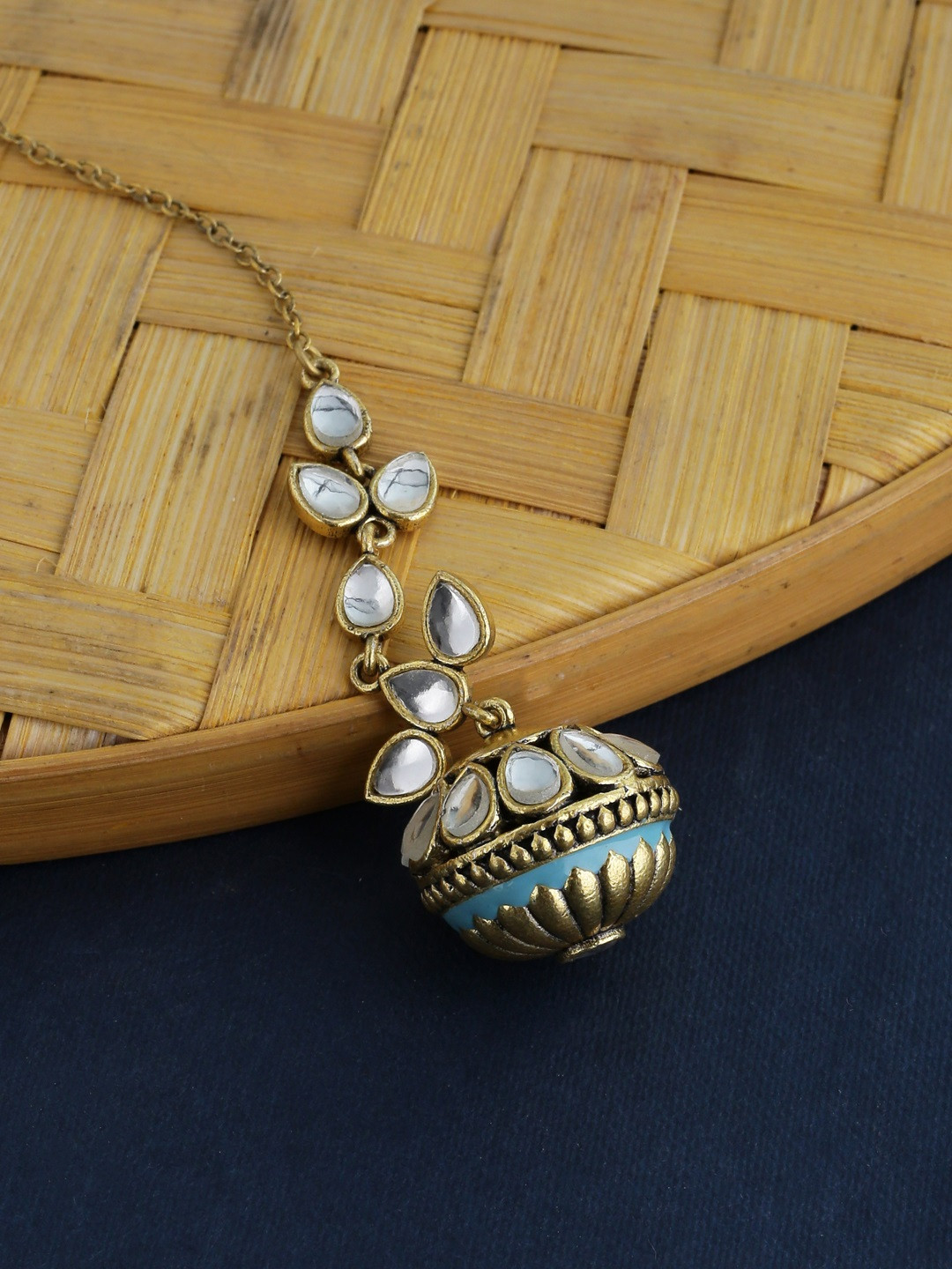 

Voylla Gold-Plated Blue Enameled Borla Style Mang Tika