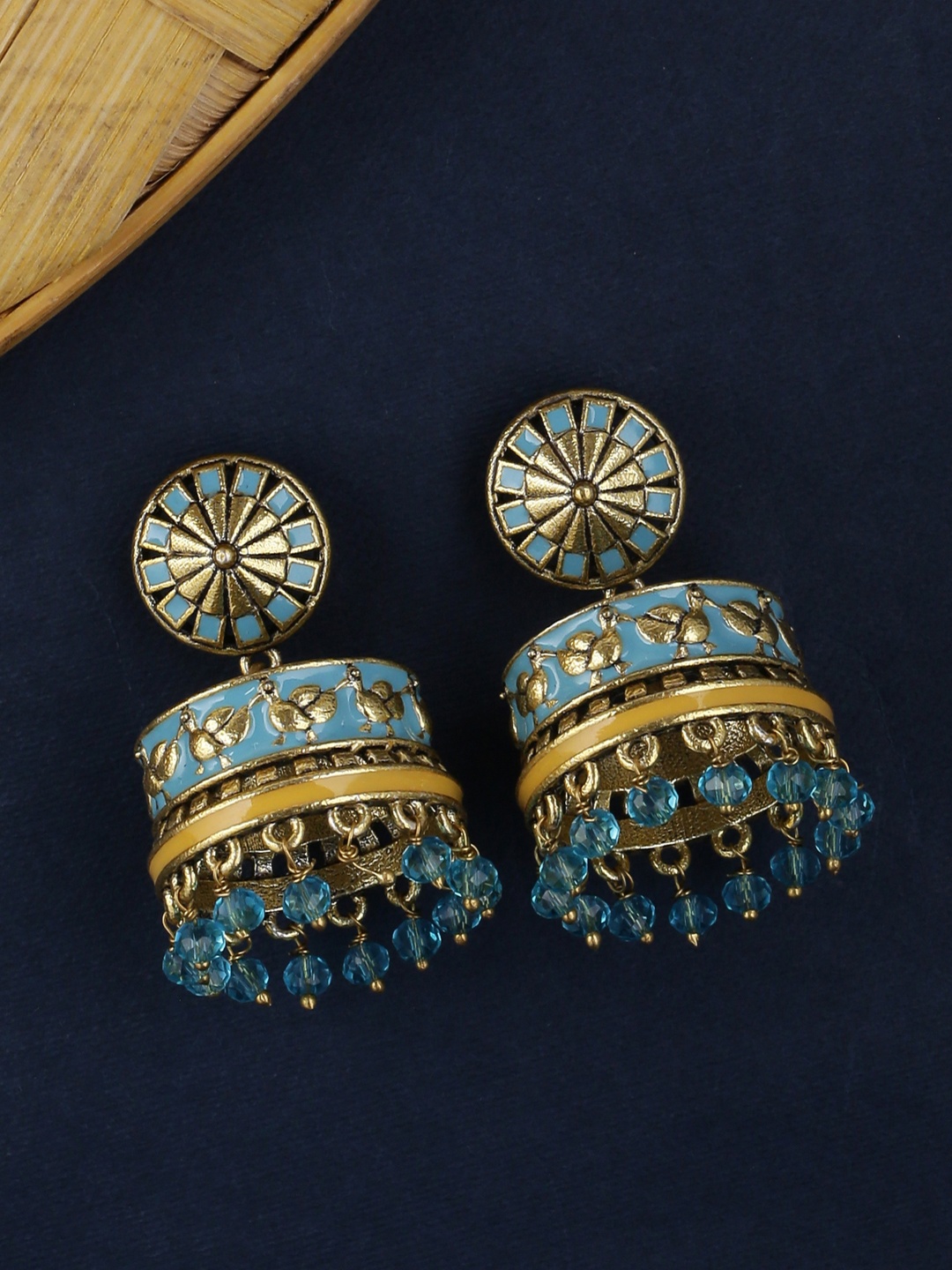 

Voylla Gold-Plated & Blue Dome Shaped Jhumkas