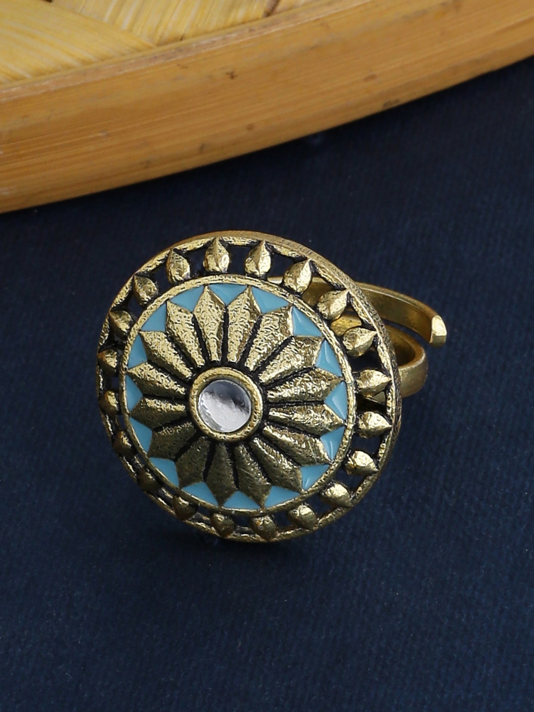 

Voylla Women Gold-Plated Enamelled Embossed Ethnic Ring