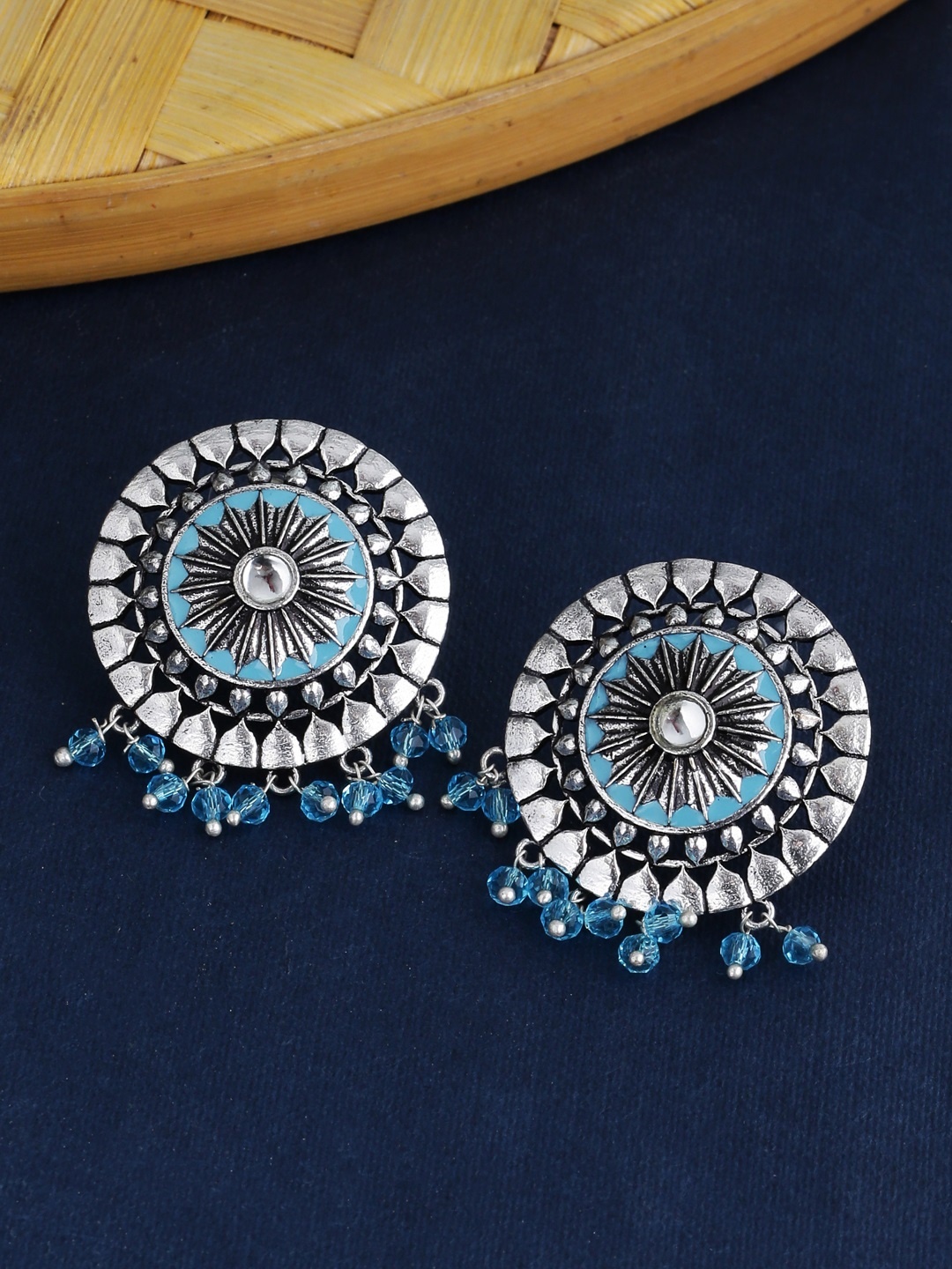 

Voylla Silver-Plated & Turquoise Blue Circular Studs