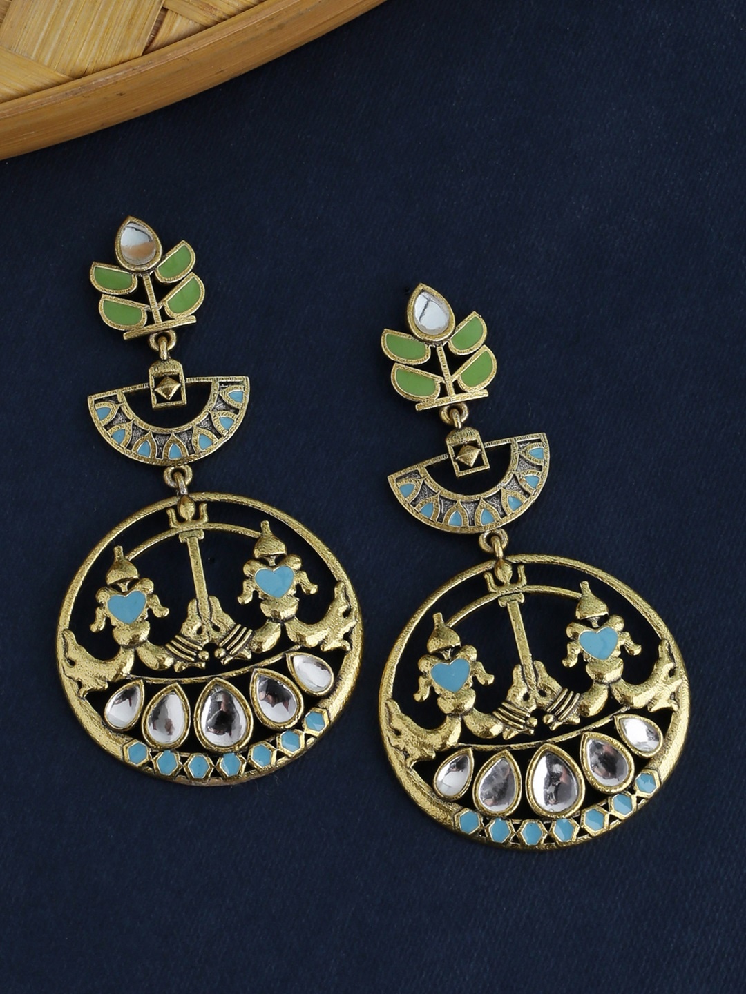 

Voylla Gold-Plated & Blue Classic Drop Earrings