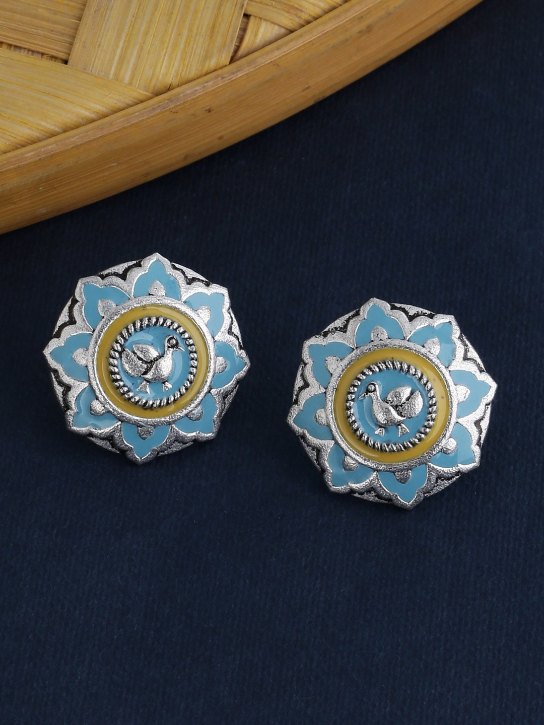 

Voylla Silver-Toned & Blue Contemporary Studs