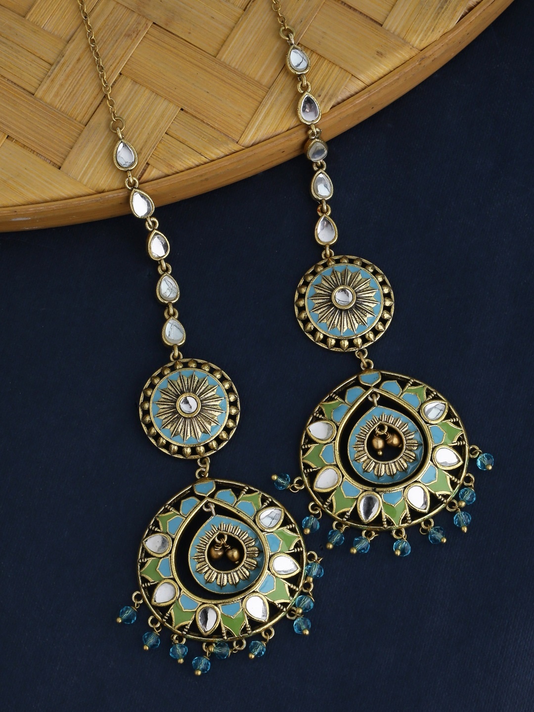 

Voylla Gold-Plated & Turquoise Blue Classic Oxidised Drop Earrings