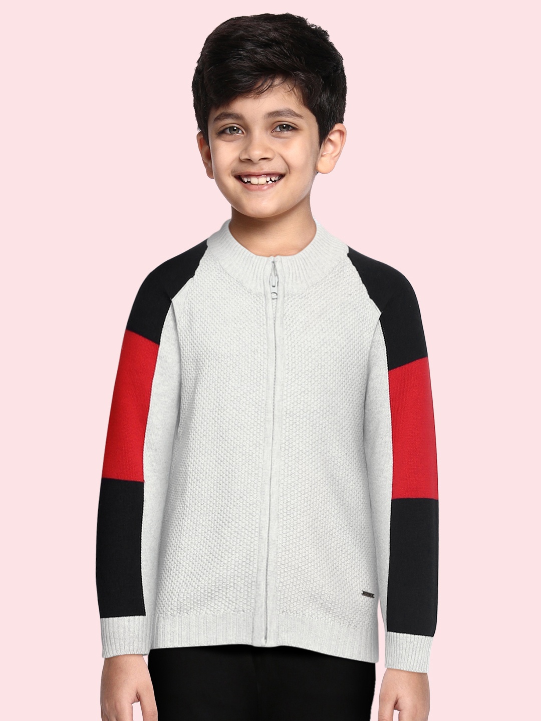 

Allen Solly Junior Boys Grey Melange Colourblocked Front-Open Sweater