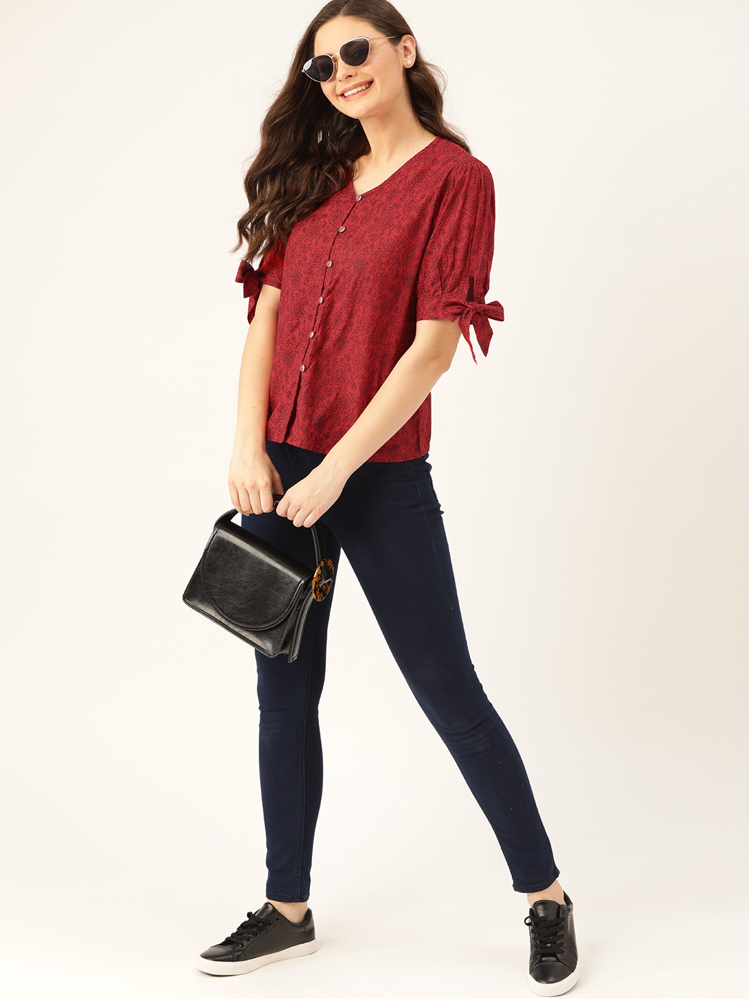 DressBerry Women Red & Black Printed Top