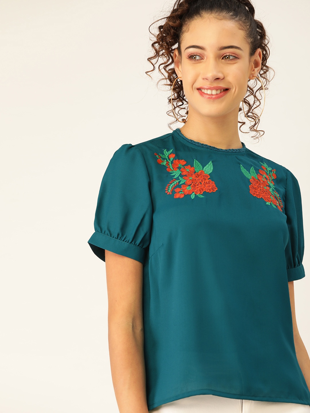 

DressBerry Women Teal Green Solid Top