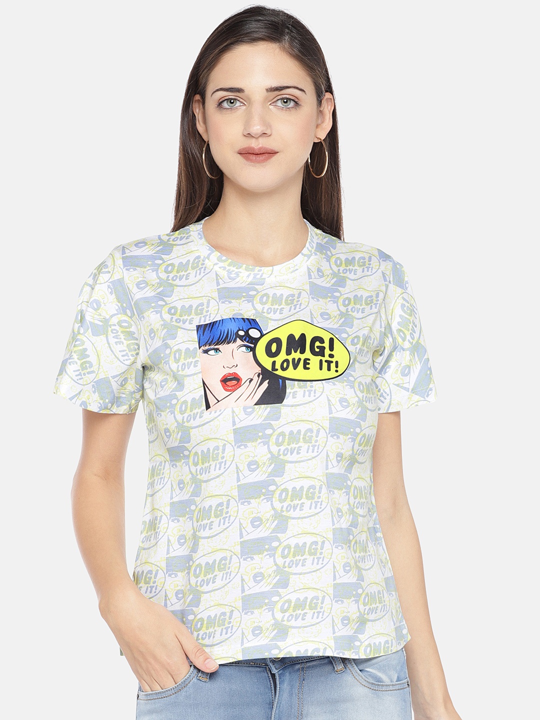 

Globus Women White & Blue Printed Round Neck T-shirt