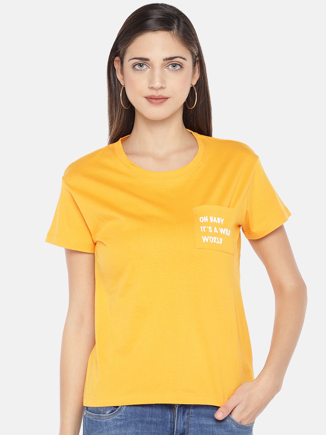 

Globus Women Mustard Yellow Solid Round Neck T-shirt