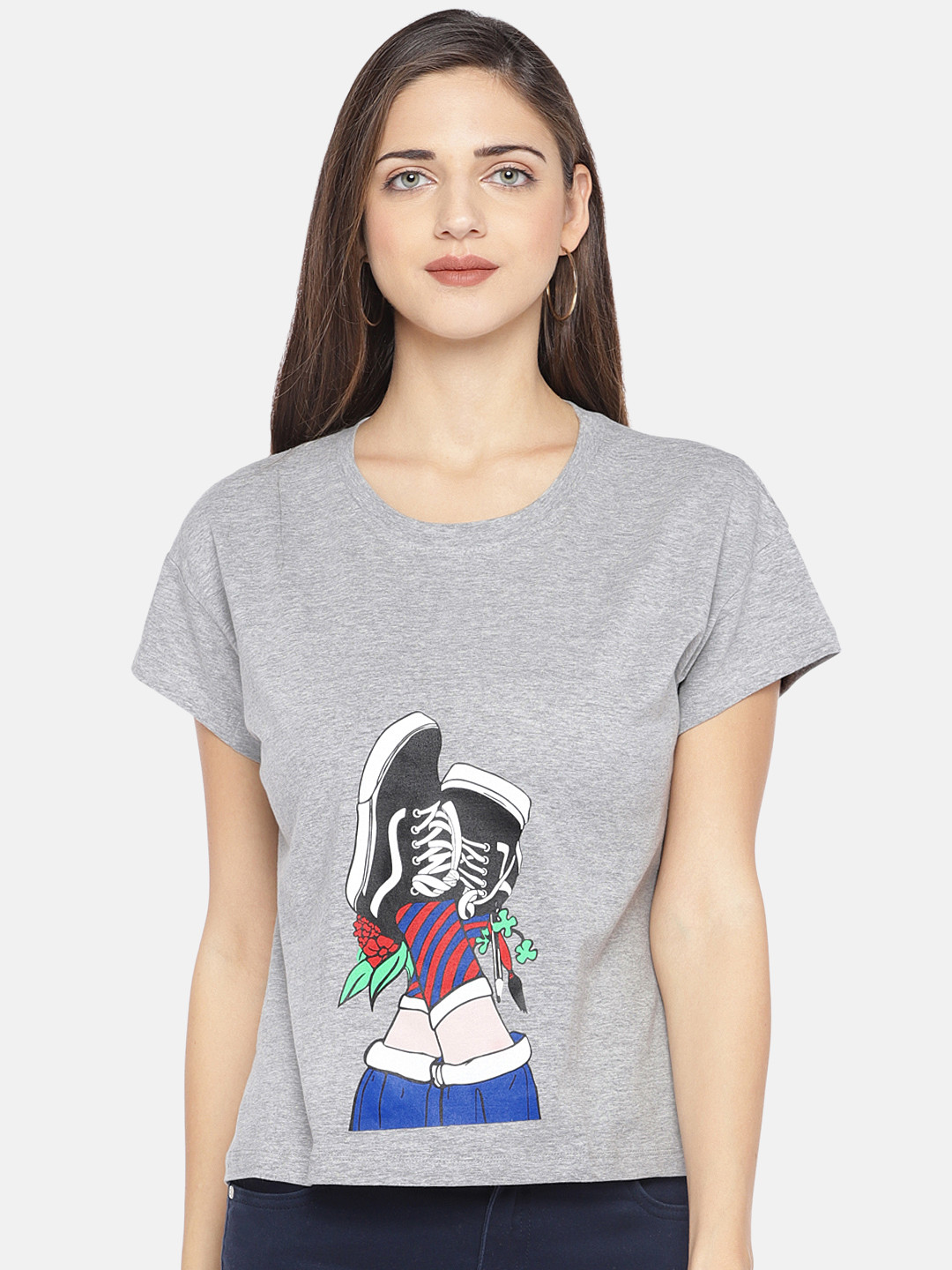 

Globus Women Grey Printed Round Neck T-shirt