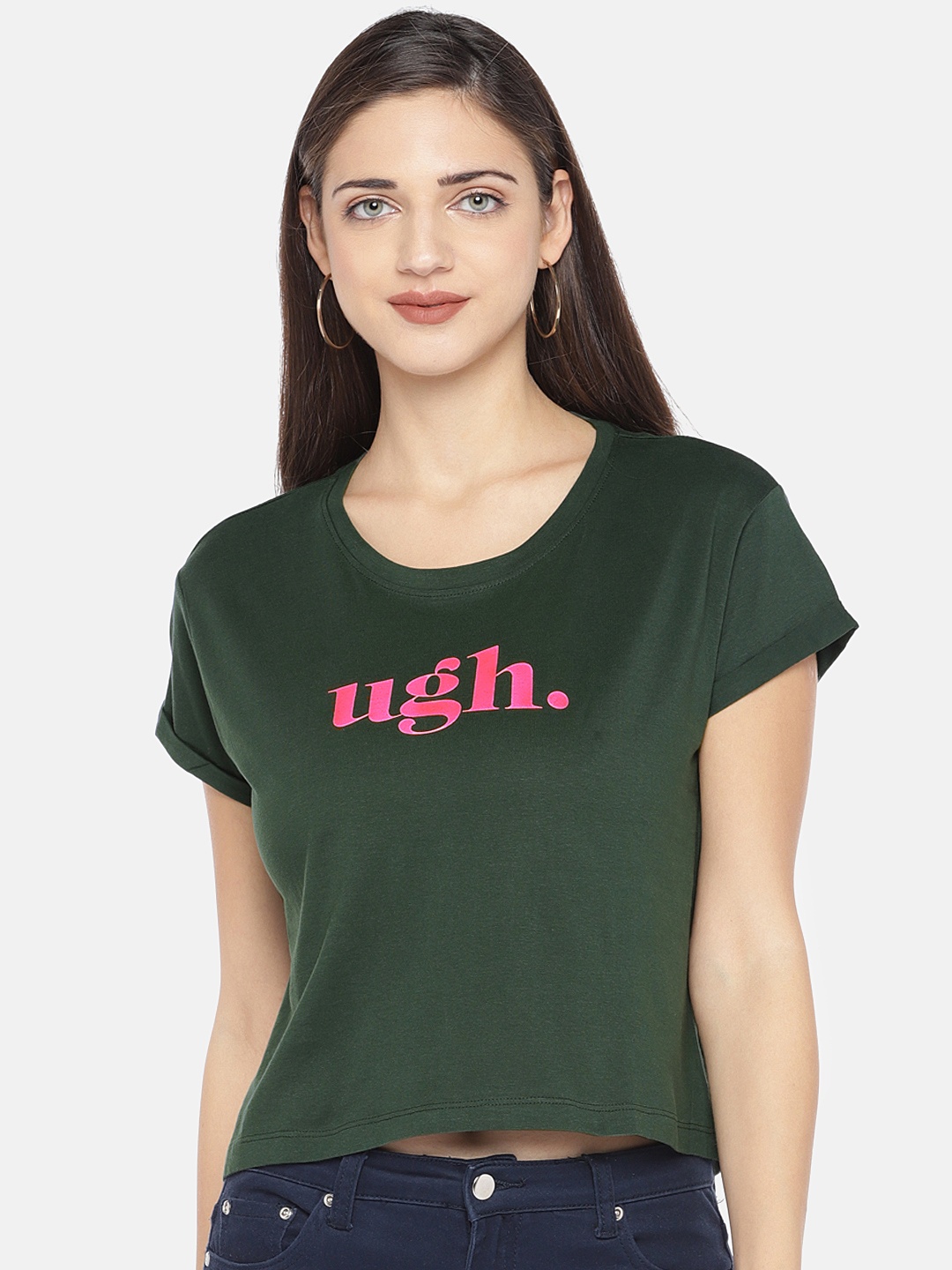 

Globus Women Green Printed Round Neck T-shirt