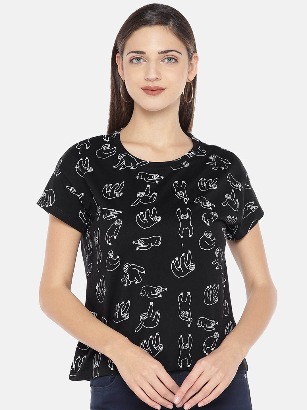 

Globus Women Black Printed Round Neck T-shirt