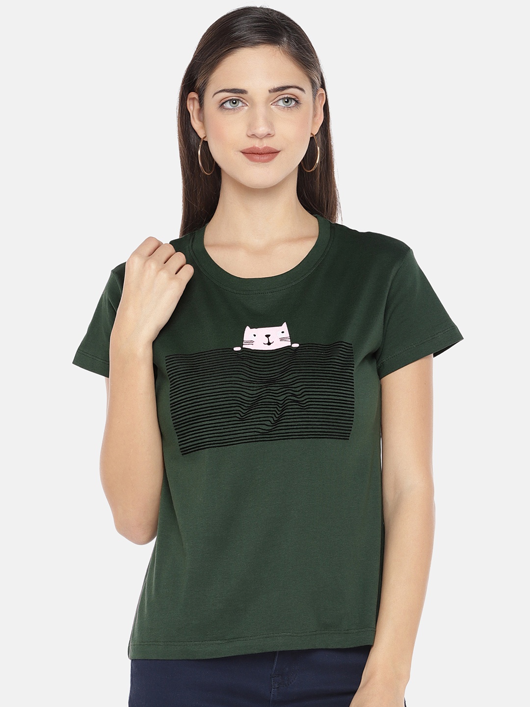 

Globus Women Green Printed Round Neck T-shirt