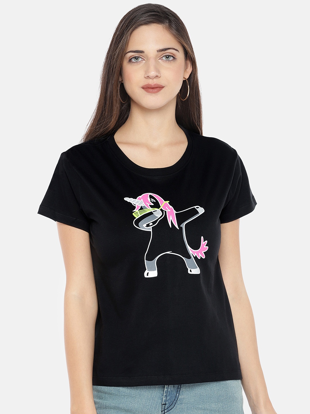 

Globus Women Black Printed Round Neck T-shirt