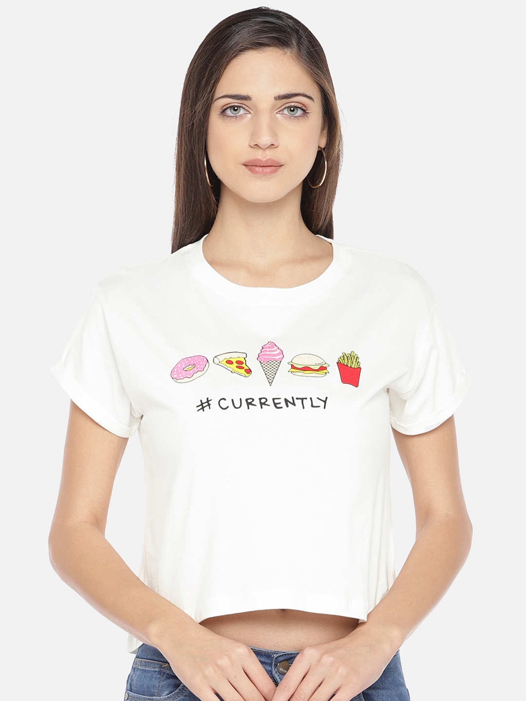 

Globus Women White Printed Crop Top