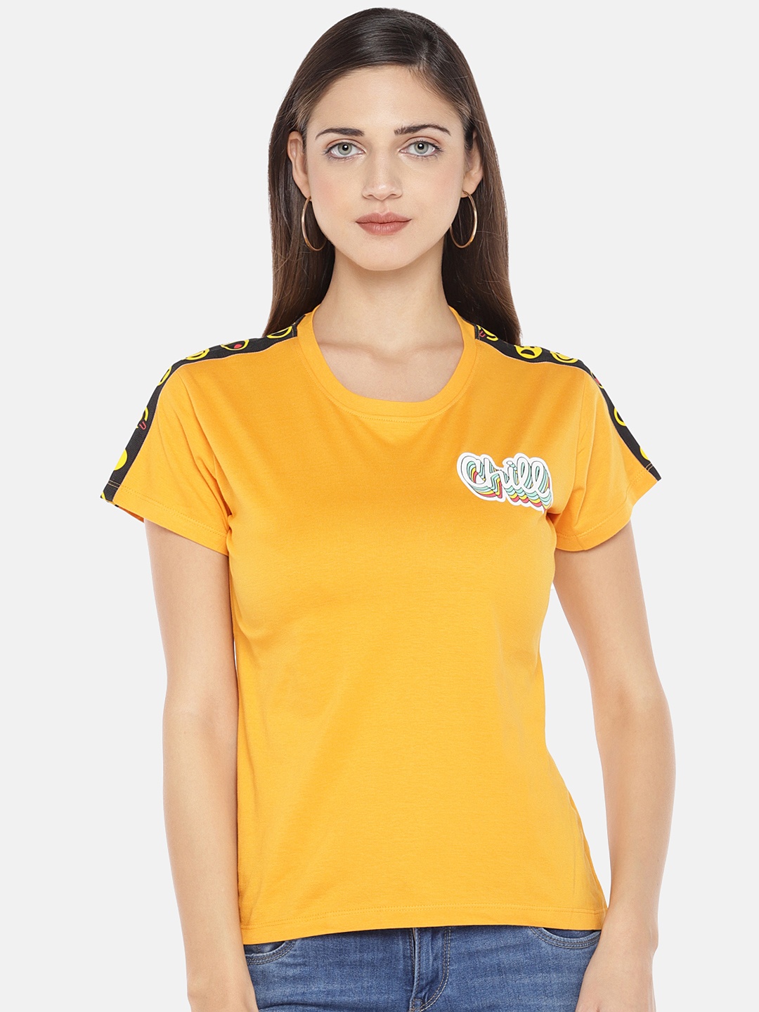 

Globus Women Mustard Printed Round Neck T-shirt