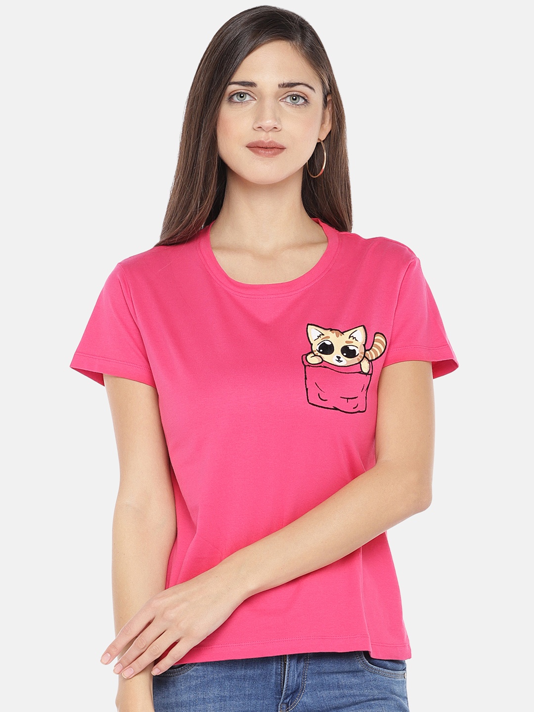 

Globus Women Pink Printed Round Neck T-shirt