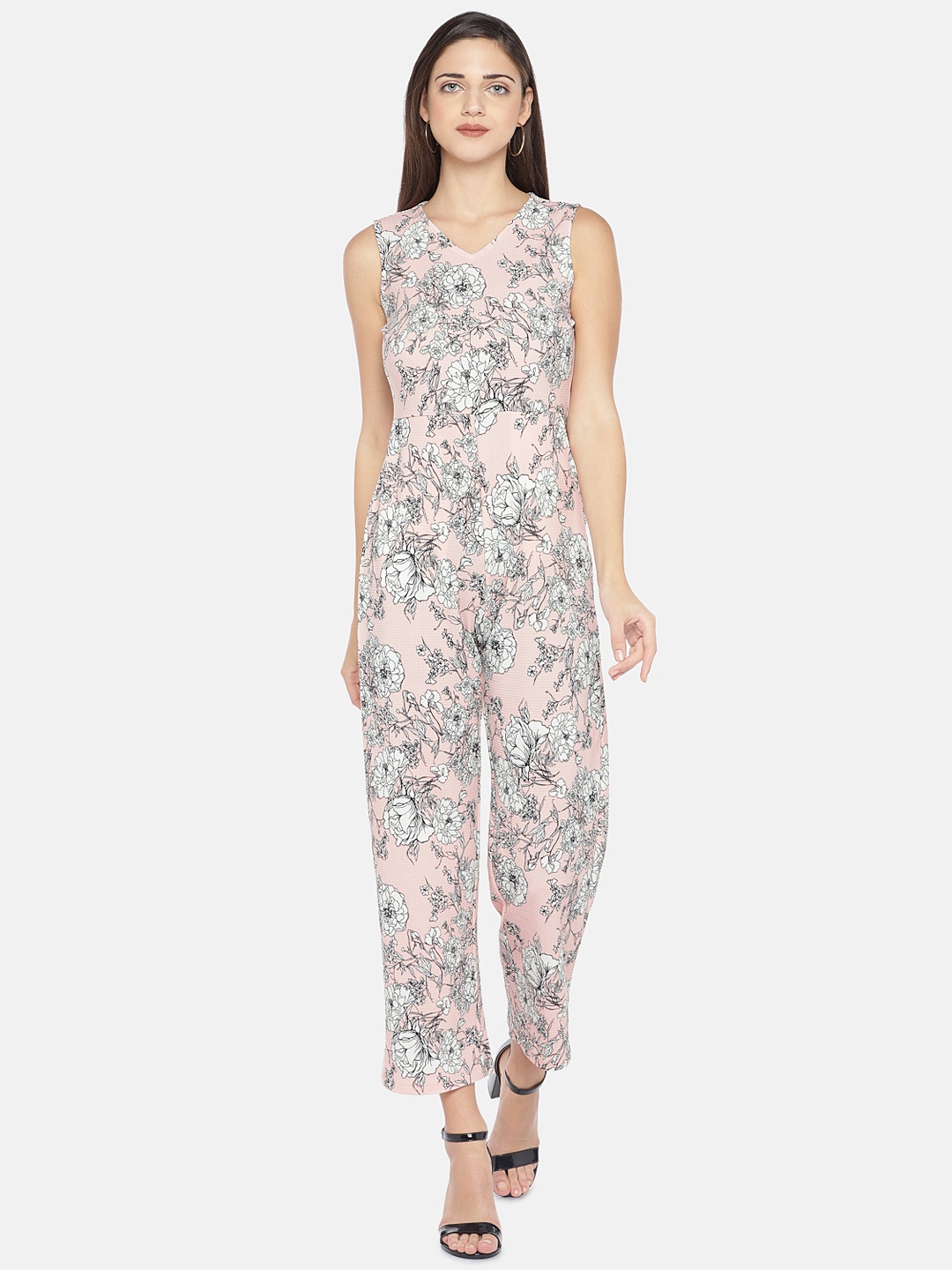

Globus Women Pink & White Floral Printed Slim Fit Jumpsuit