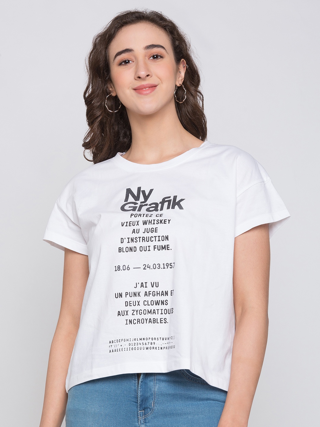 

Globus Women White Printed Round Neck T-shirt