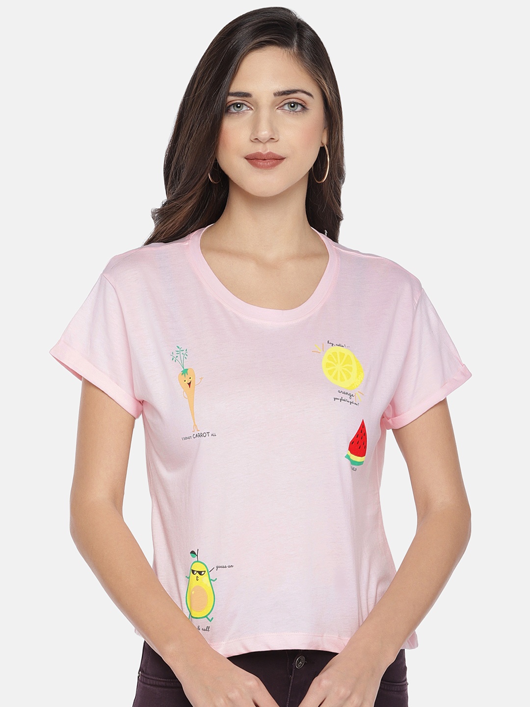 

Globus Women Pink Printed Round Neck T-shirt