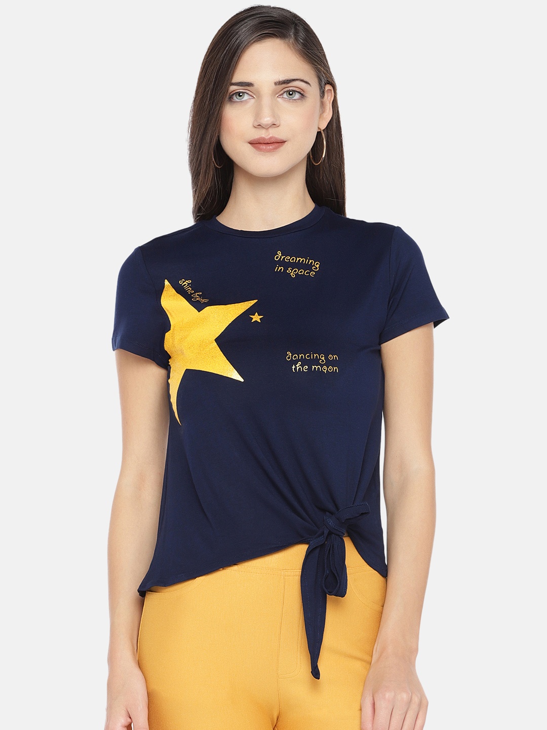 

Globus Women Navy Blue Printed Round Neck T-shirt