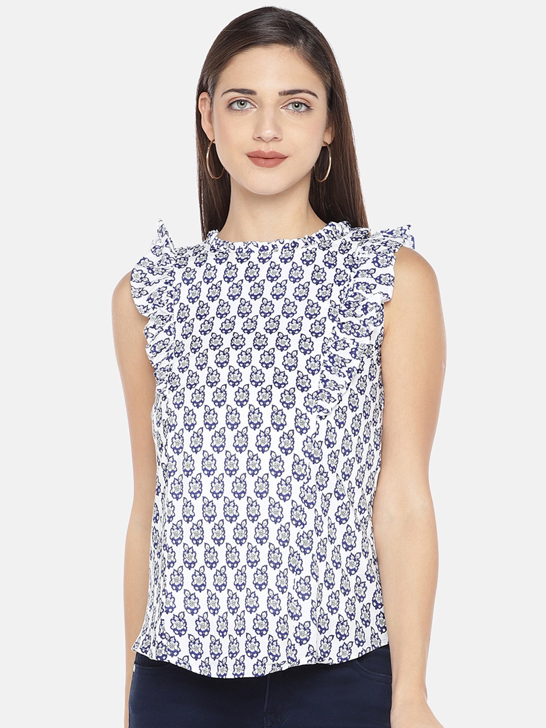 

Globus Women White & Blue Printed Top