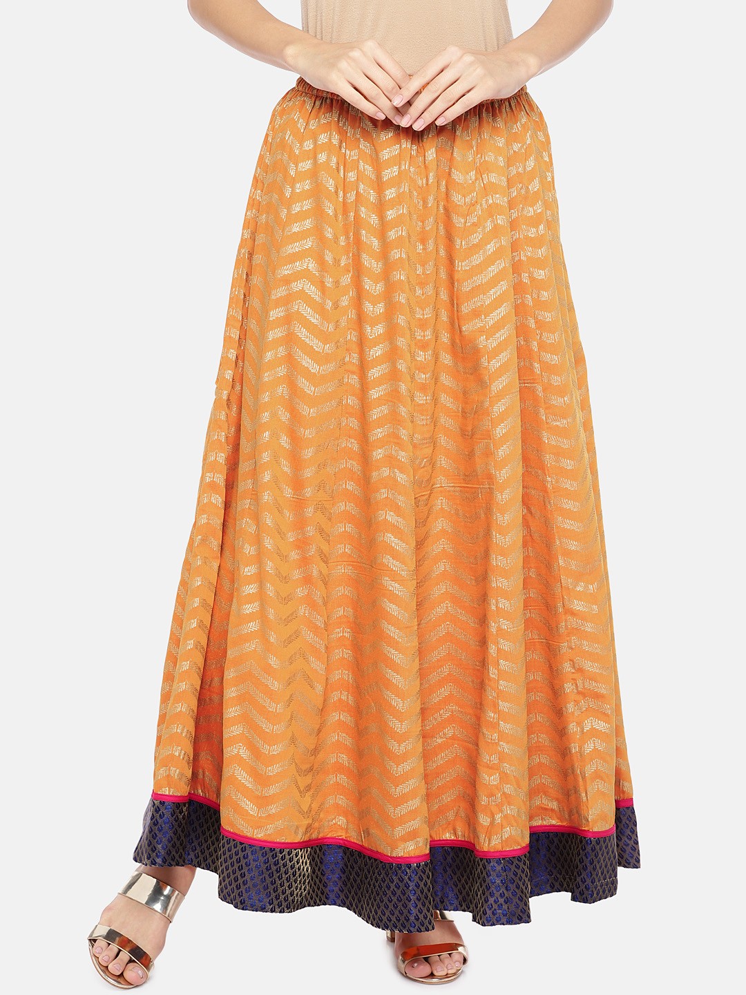 

Globus Women Mustard Yellow Printed Flared Maxi Skirt