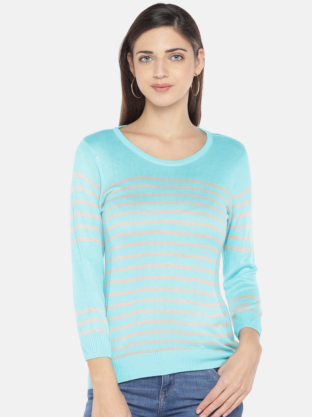 

Globus Women Turquoise Blue Striped Top