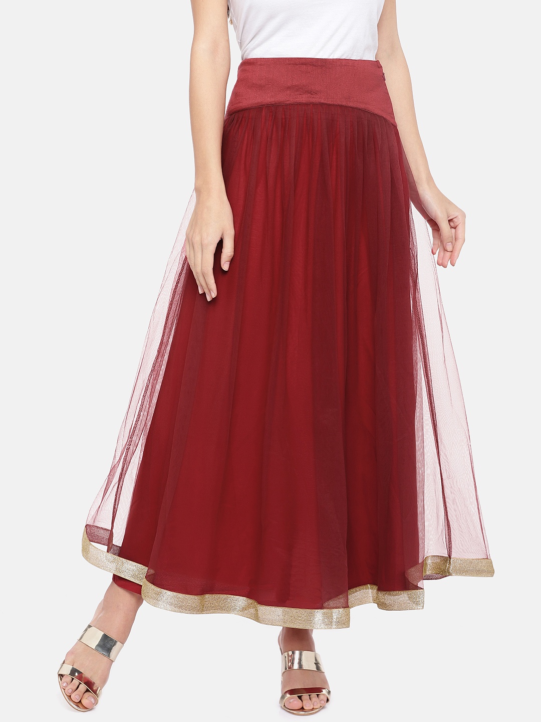 

Globus Women Maroon Solid Flared Maxi Ethnic Skirt