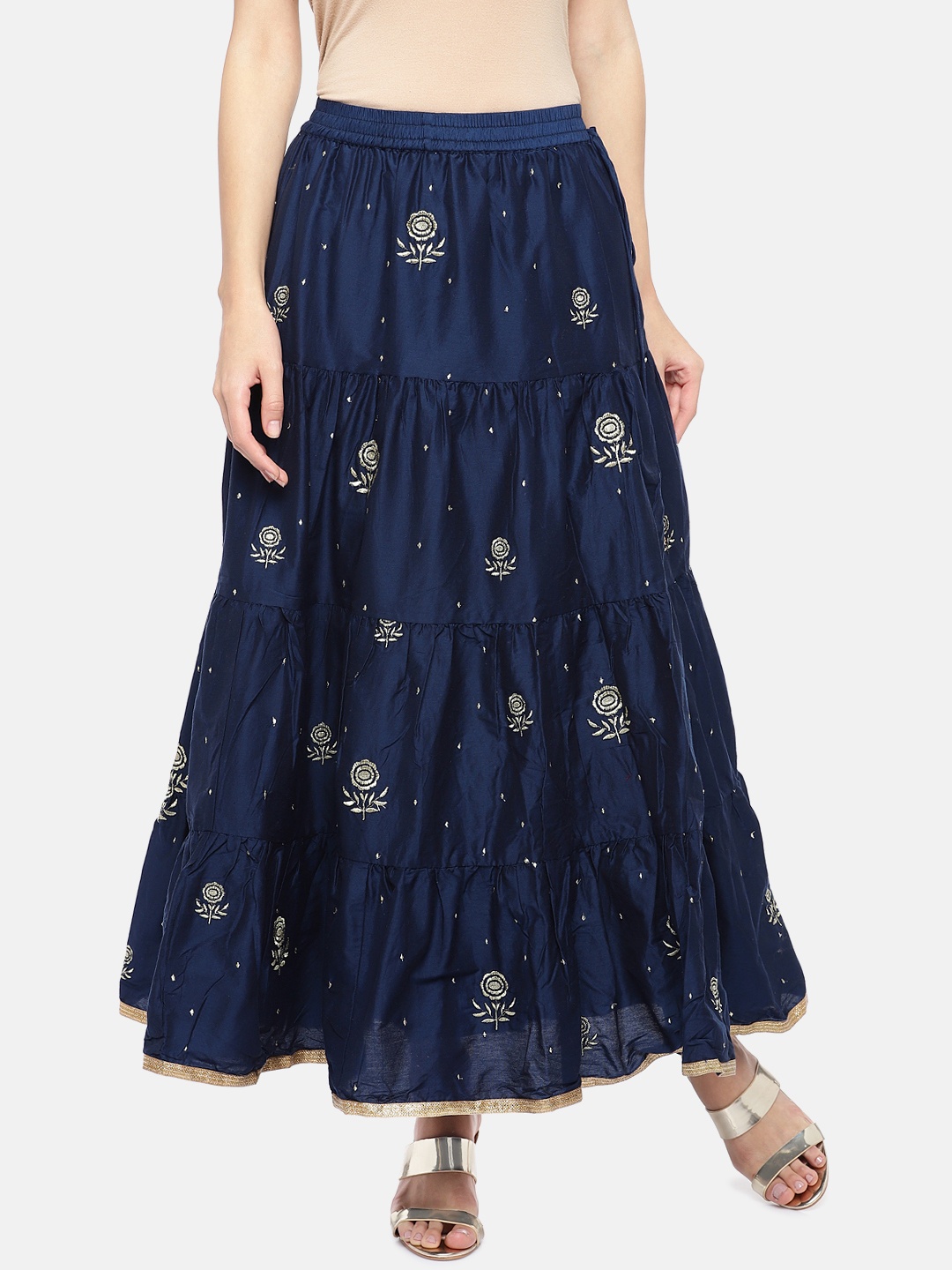

Globus Women Navy Blue Embroidered Flared Maxi Ethnic Skirt