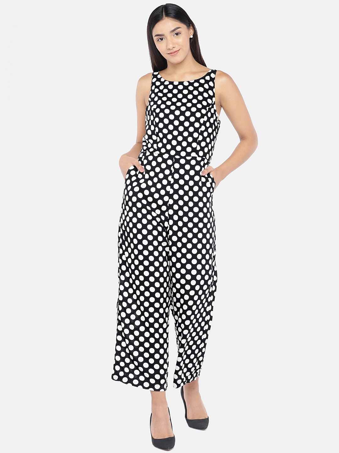

Globus Women Black & Off-White Printed Basic Jumpsuit