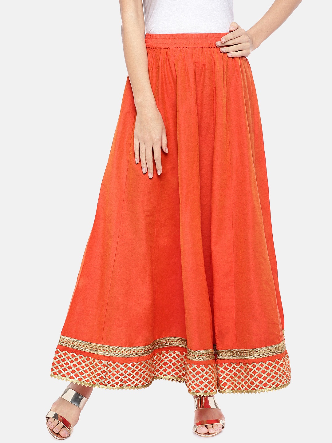 

Globus Women Orange Solid Flared Maxi Ethnic Skirt