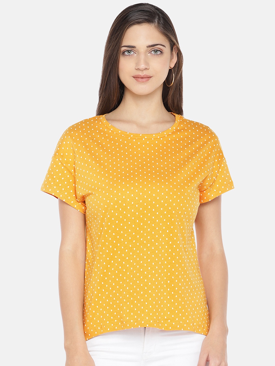 

Globus Women Mustard Printed Round Neck T-shirt