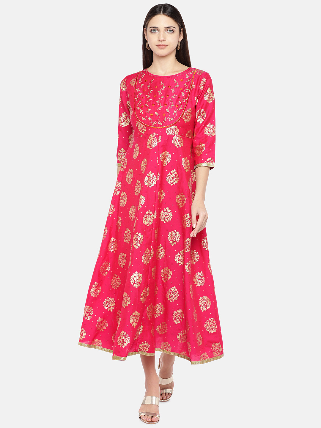 

Globus Women Fuchsia Pink Printed Empire Dress